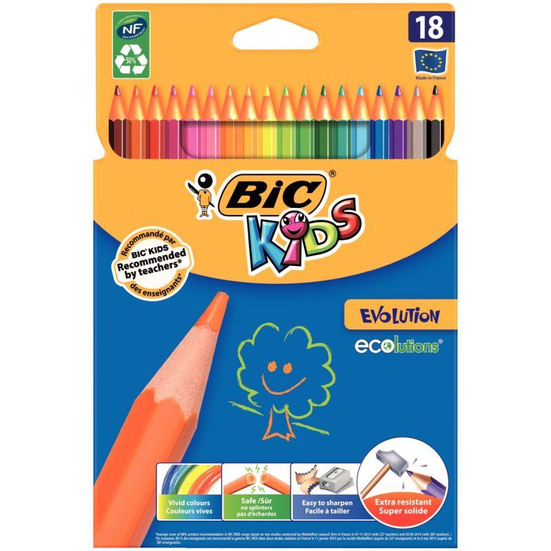 Etui de 18 crayons de couleurs Bic Kids Evolution - La Grande Papeterie