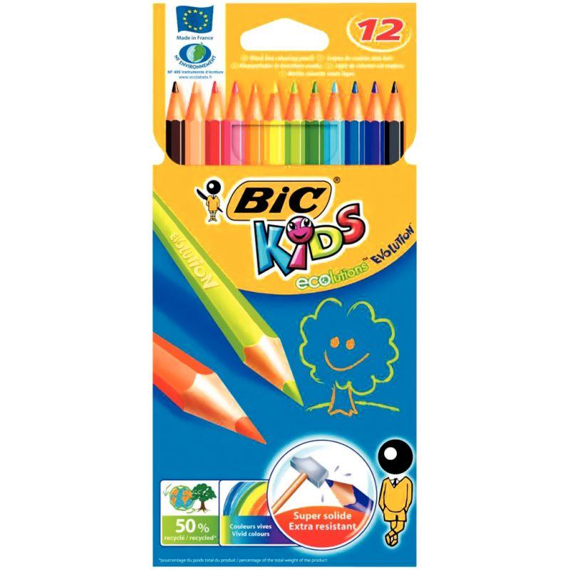 BIC KIDS Evolution ECOlutions Crayons de Couleur - Coloris Assortis, Etui  Carton de 18