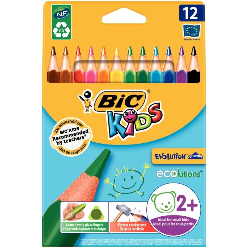 Office Expert  CRAYON COULEUR BIC KIDS EVOLUTION RÉSINE SYNTHÈSE 140MM  TRIANGLE GROS MODULE RÉSISTE MORDILLAGE ÉTUI CARTON 12 UNITÉS