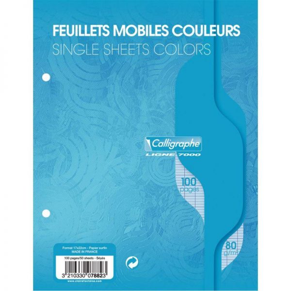 Sachet 50 feuilles mobiles perforées 17x22 cm Seyès 80g Vert – Image 2