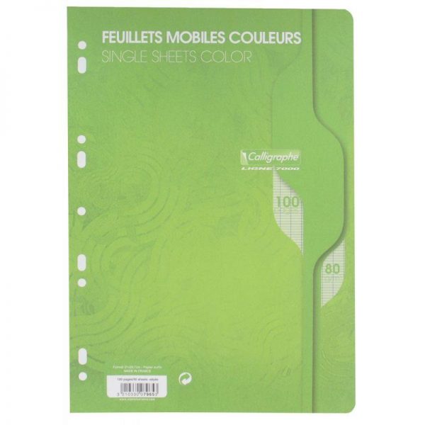 13530 - Sachet 50 Feuilles Mobiles A4 Séyès 80G Vert Sachet 50 Feuilles Mobiles A4 Séyès 80G Vert – Image 1