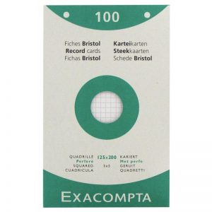 Boîte de 100 Fiches Bristol Perforées Petits Carreaux 12,5x20 cm