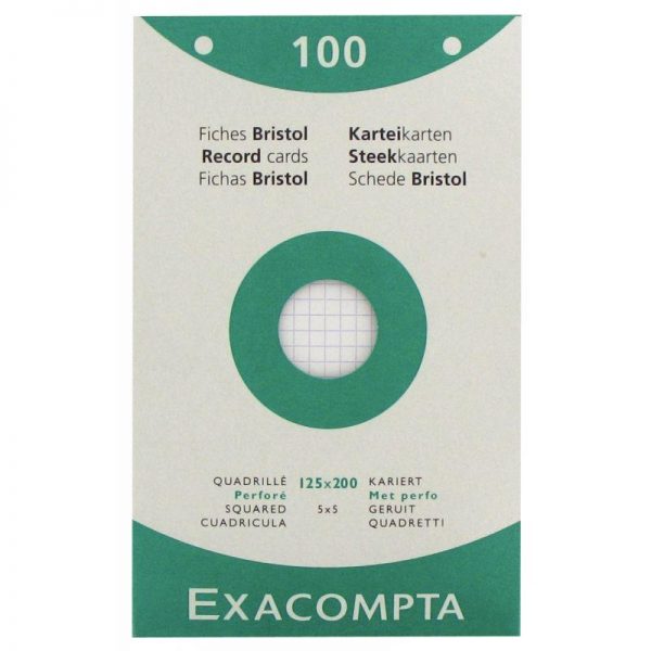 Boîte de 100 Fiches Bristol Perforées Petits Carreaux 12,5x20 cm – Image 1