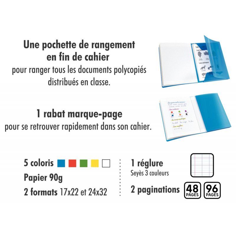 Cahier couverture cartonné 17x22 avec 96 pages & Gros carreaux