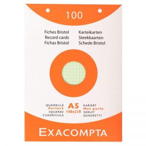 Boîte 100 fiches Bristol Perforées Assorties 14,8x21 cm Petits Carreaux