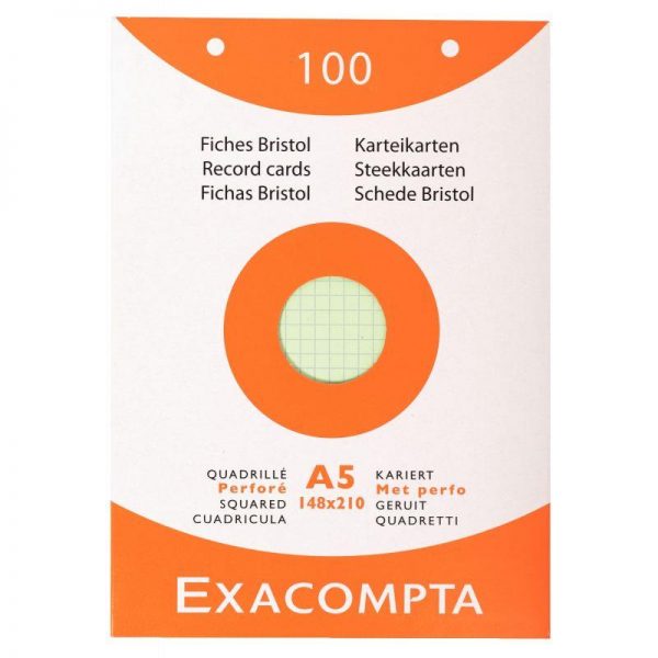 Boîte 100 fiches Bristol Perforées Assorties 14,8x21 cm Petits Carreaux – Image 1