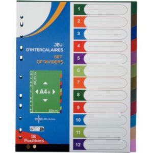 Jeu de 12 intercalaires A4 en polypropylène